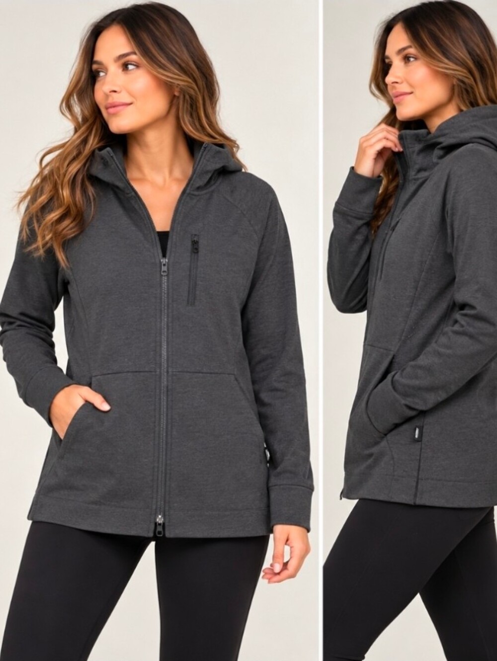 Betabrand Charcoal Gray Stretch Hooded Full Zip Jacket Women’s Size M